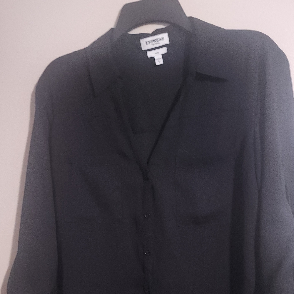 Express Black Casual Button Down Shirt with Collared Design